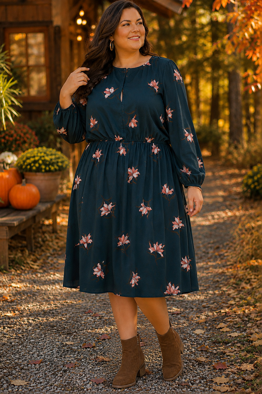 Tea Party Floral Ava Viv dress green Size Fall office career wedding guest fairy
